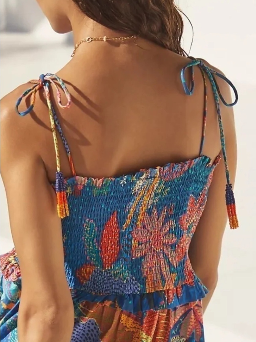 FARM Rio Blue Floral Print Maxi Dress with Orange Accents - Picture 2 of 11
